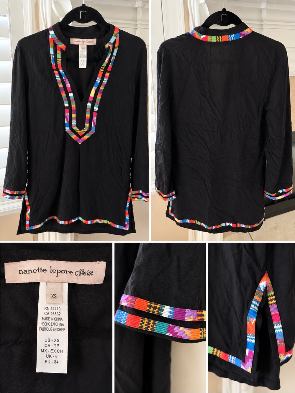 Nanette Lepore Black Tunic with Colorful Geometric Trim
